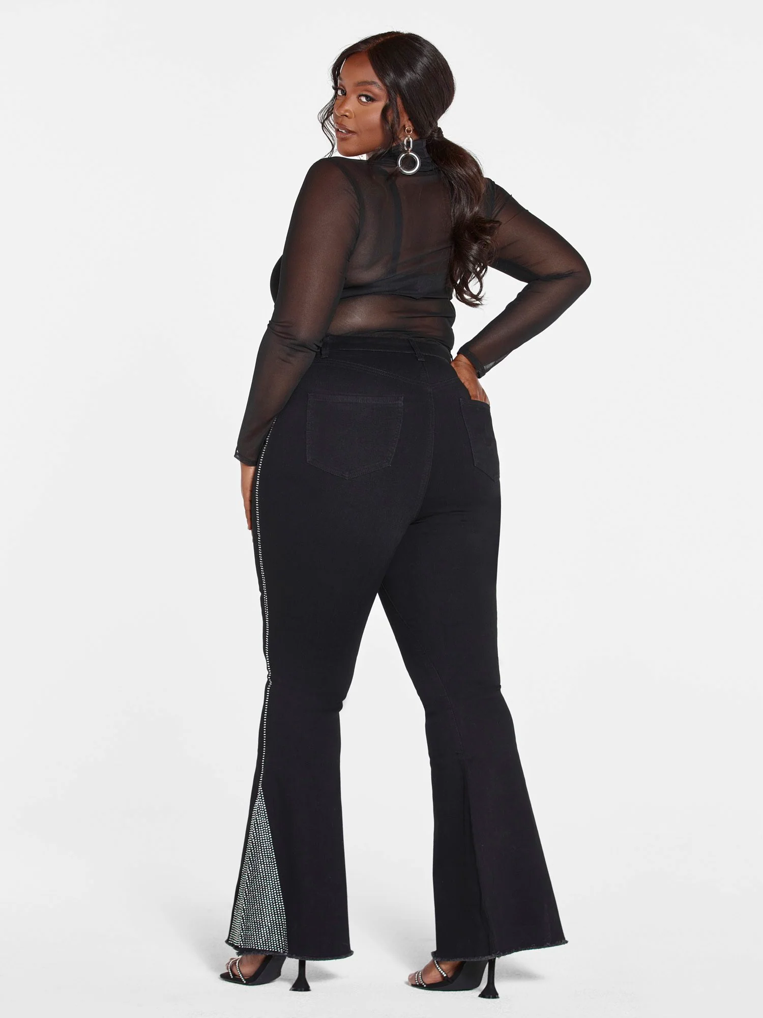 Ultra High Rise Rhinestone Detail Flare Jeans - Image 4
