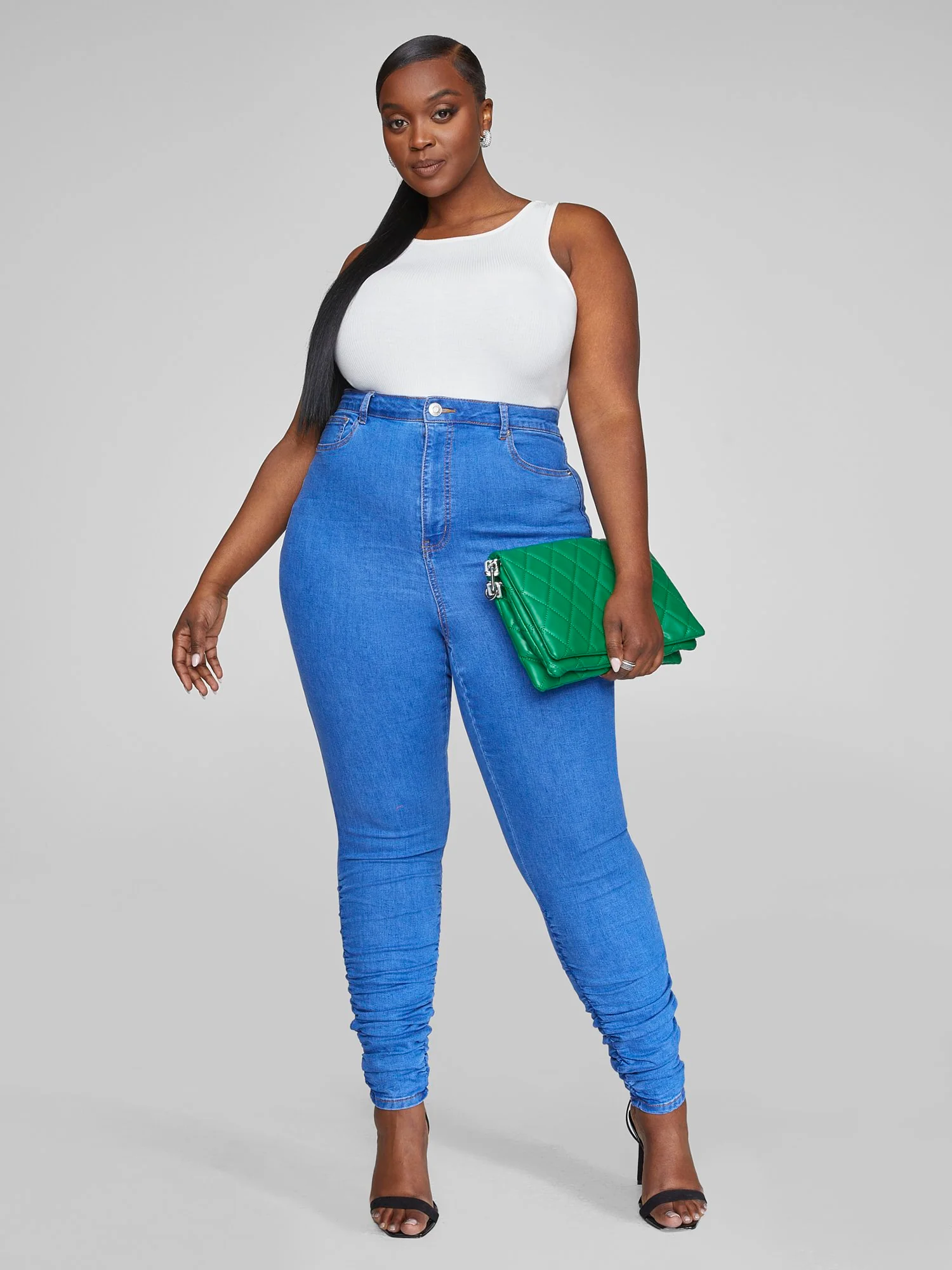 Ultra High Rise Skinny Jeans with Ruching Detail - Image 3