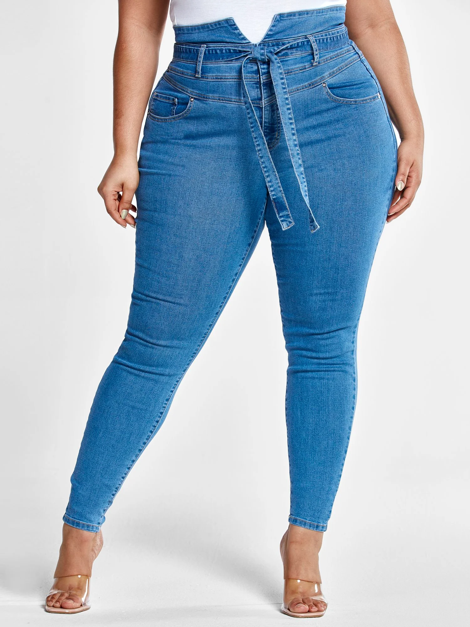 Ultra High Rise Tie Front Skinny Jeans - Short Inseam
