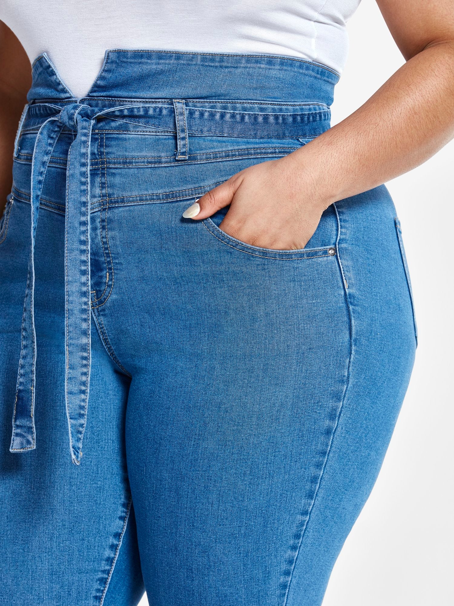 Ultra High Rise Tie Front Skinny Jeans - Short Inseam - Image 4