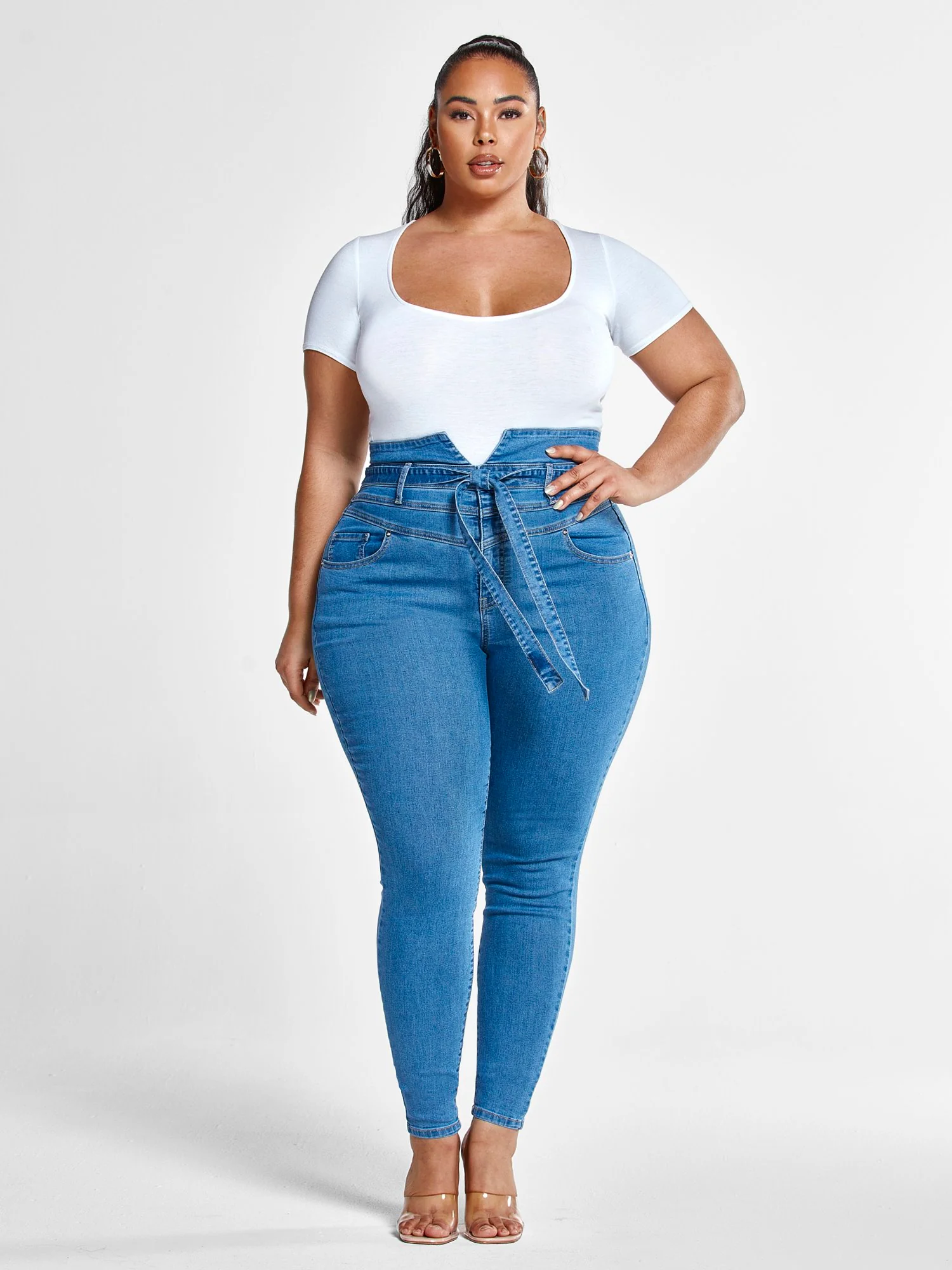 Ultra High Rise Tie Front Skinny Jeans - Short Inseam - Image 5