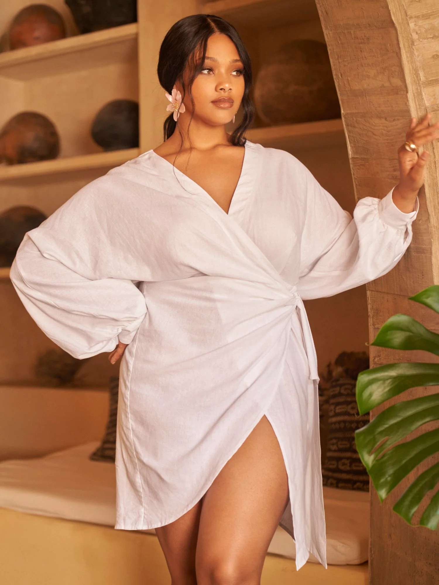 Venus Linen Wrap Mini Dress - Image 5