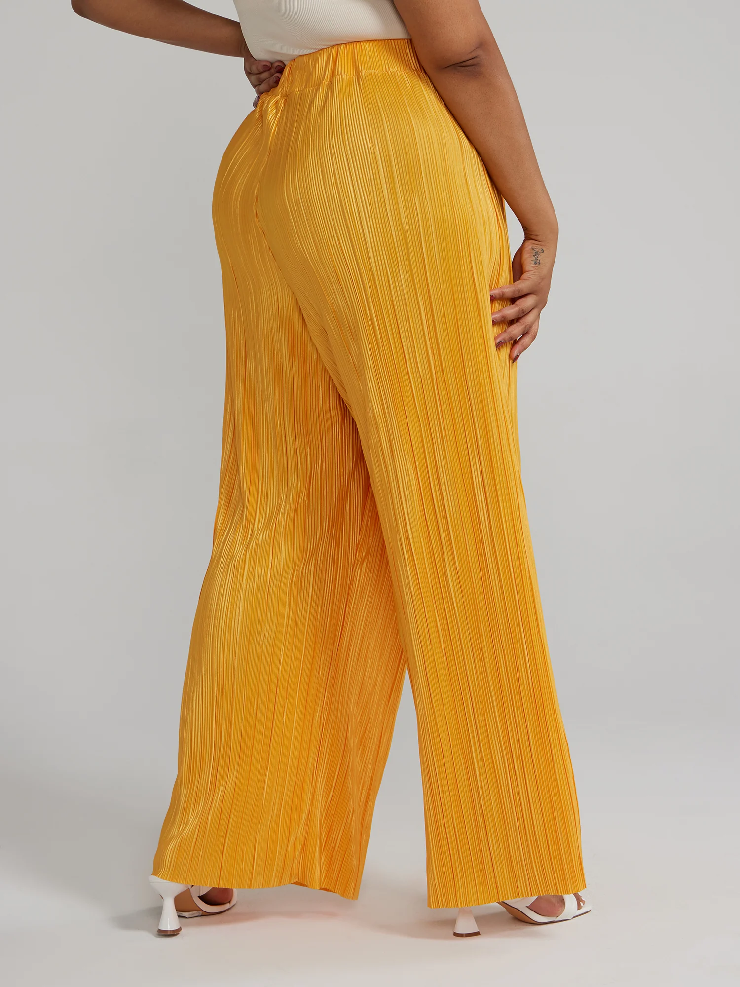 Wide Leg Plisse Pants - Image 3