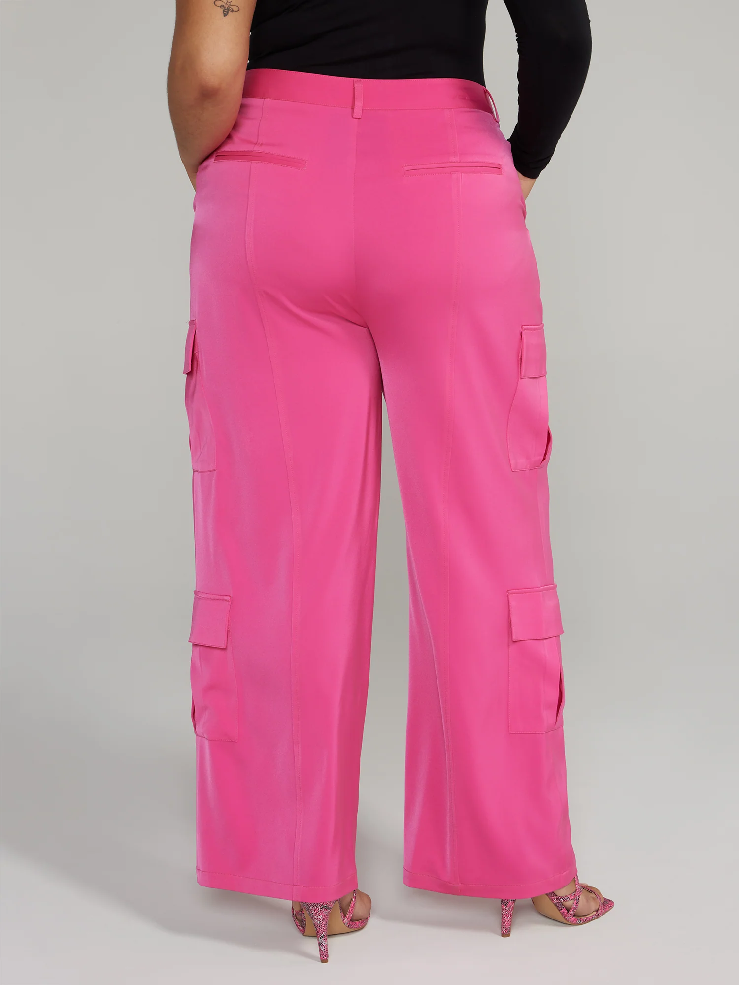 Wide Leg Satin Cargo Pants - Image 3