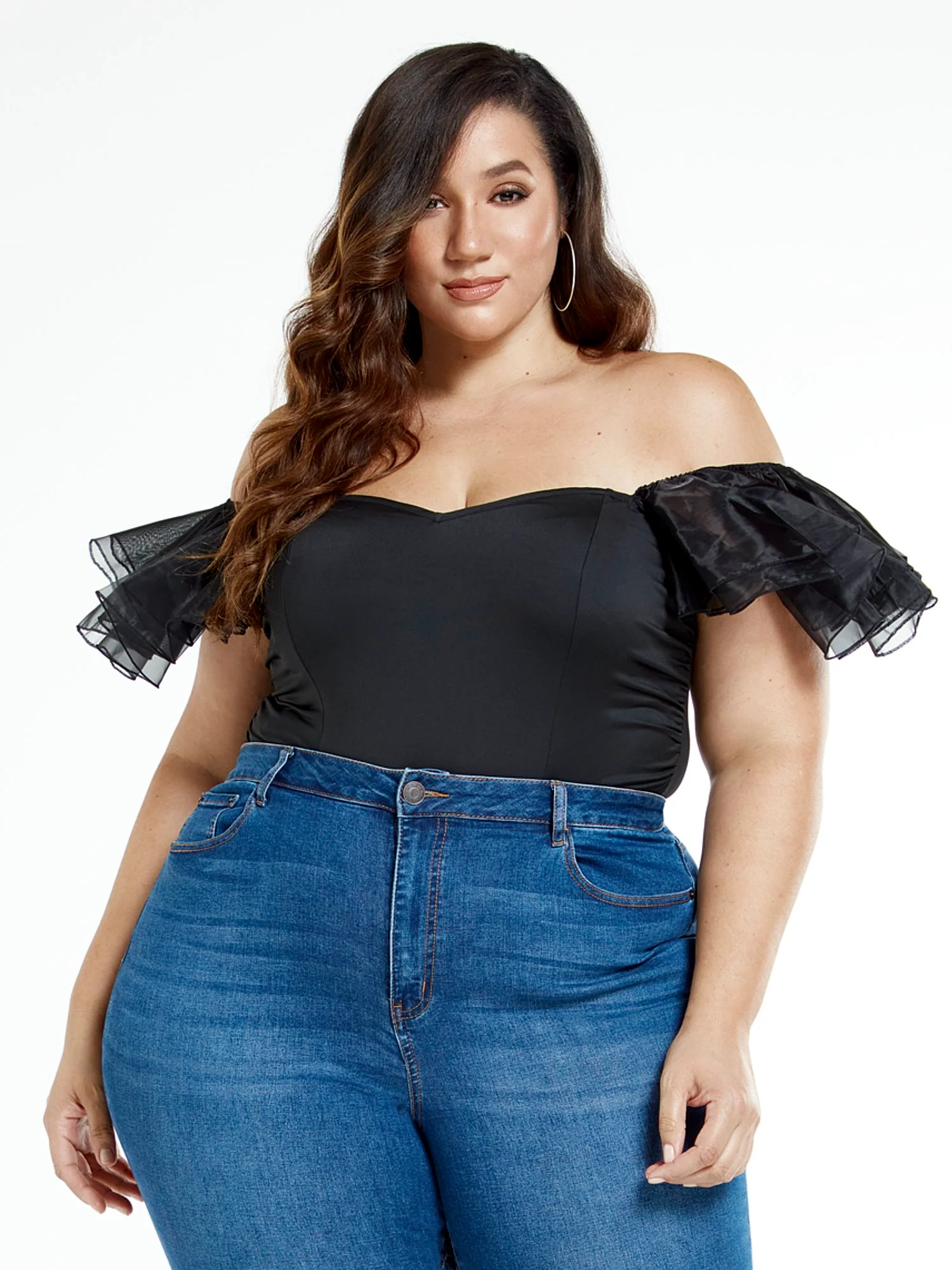 Yesenia Off The Shoulder Organza Sleeve Bodysuit - Image 2