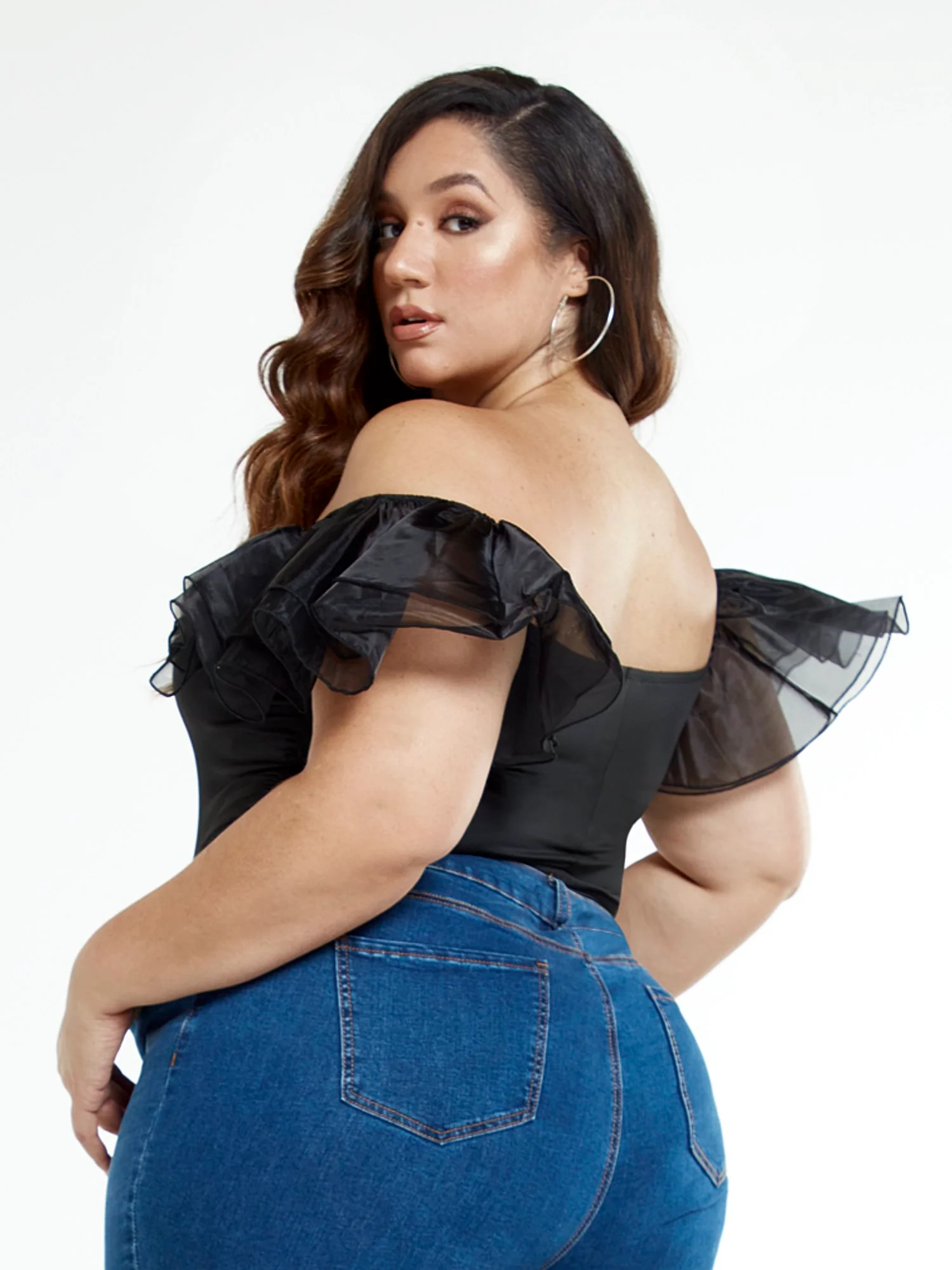 Yesenia Off The Shoulder Organza Sleeve Bodysuit - Image 3
