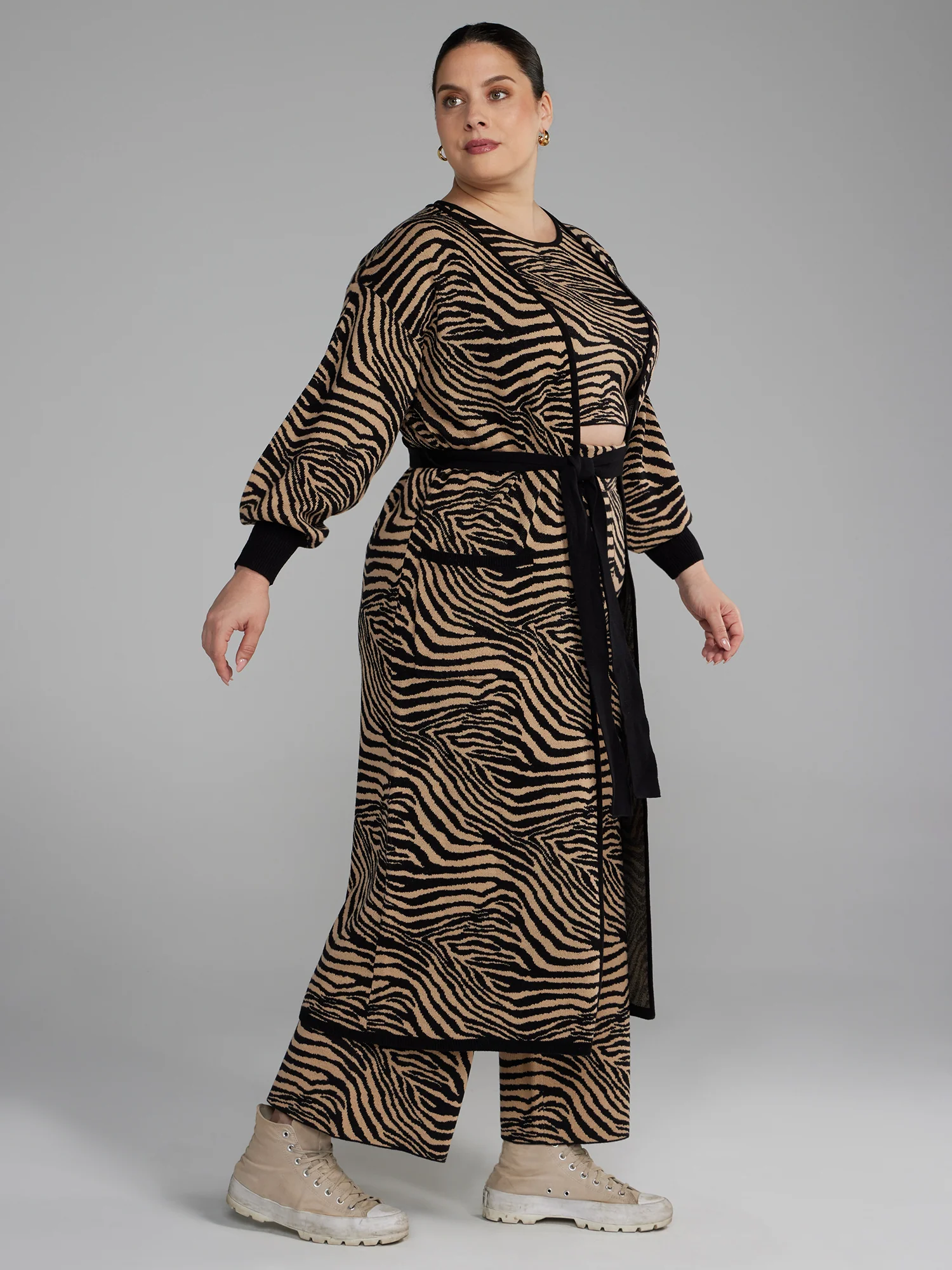 Zebra Print Belted Long Cardigan - Image 2