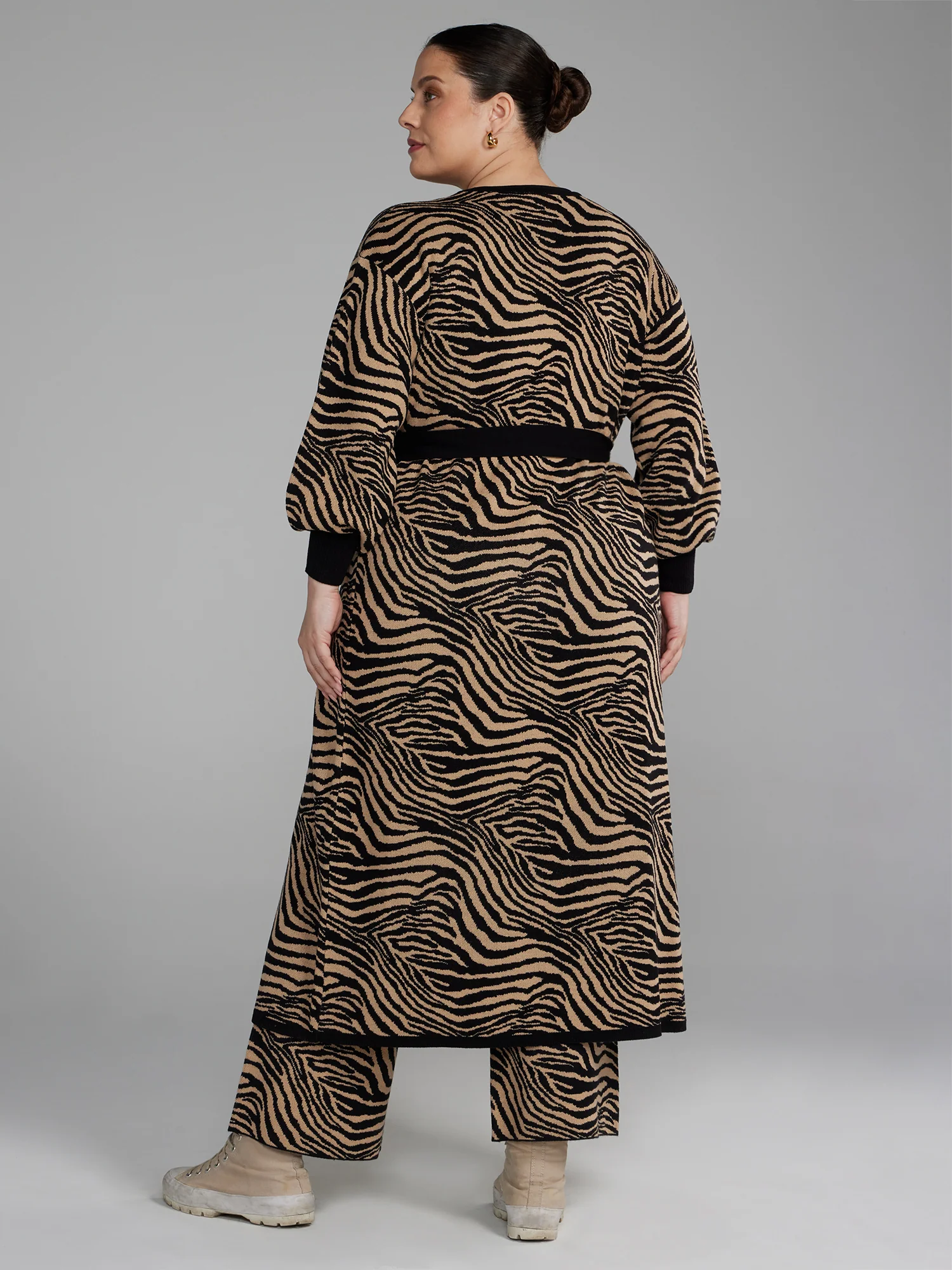 Zebra Print Belted Long Cardigan - Image 3