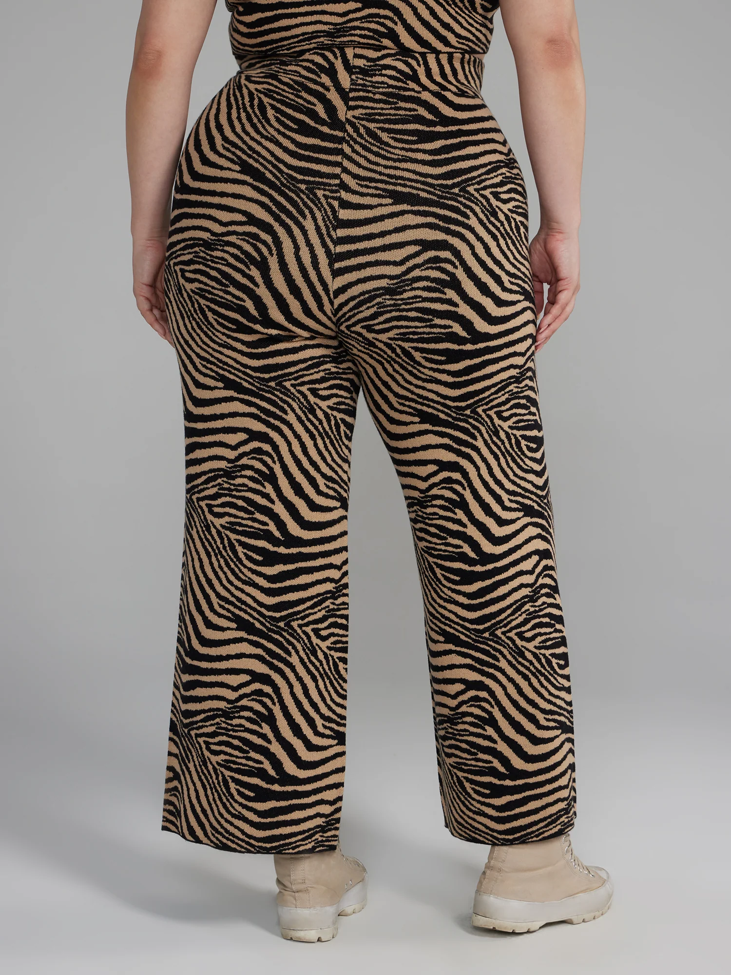Zebra Print Flare Leg Sweater Pants - Image 3