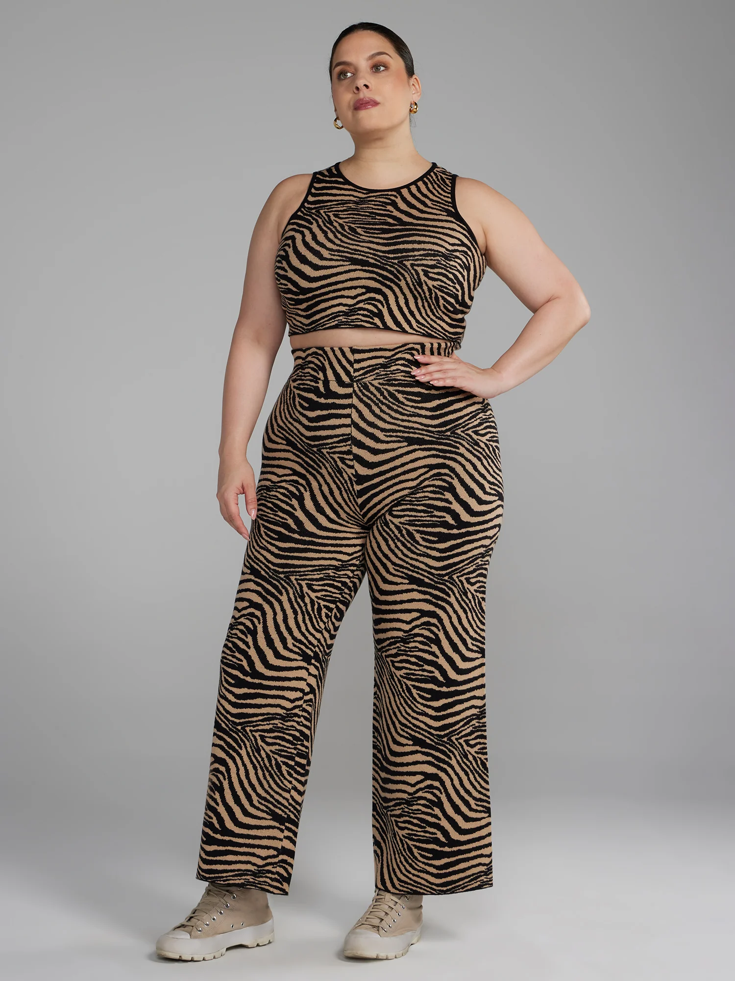 Zebra Print Flare Leg Sweater Pants - Image 4