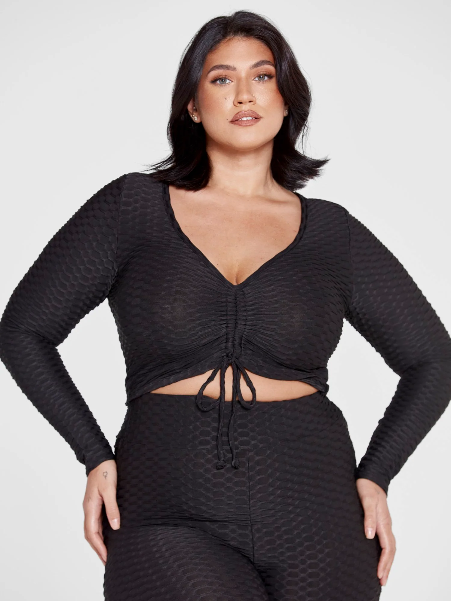 Zoe Honeycomb Textured Ruched Top - Image 2