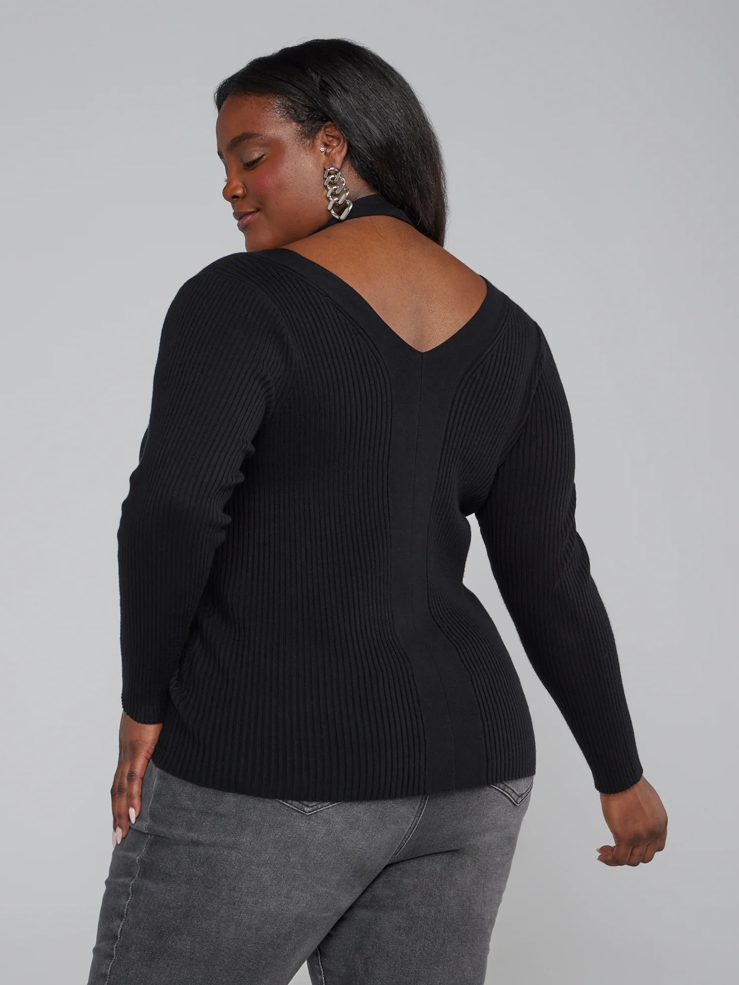 Ribbed Knit Cutout Button-Down Sweater - Image 3