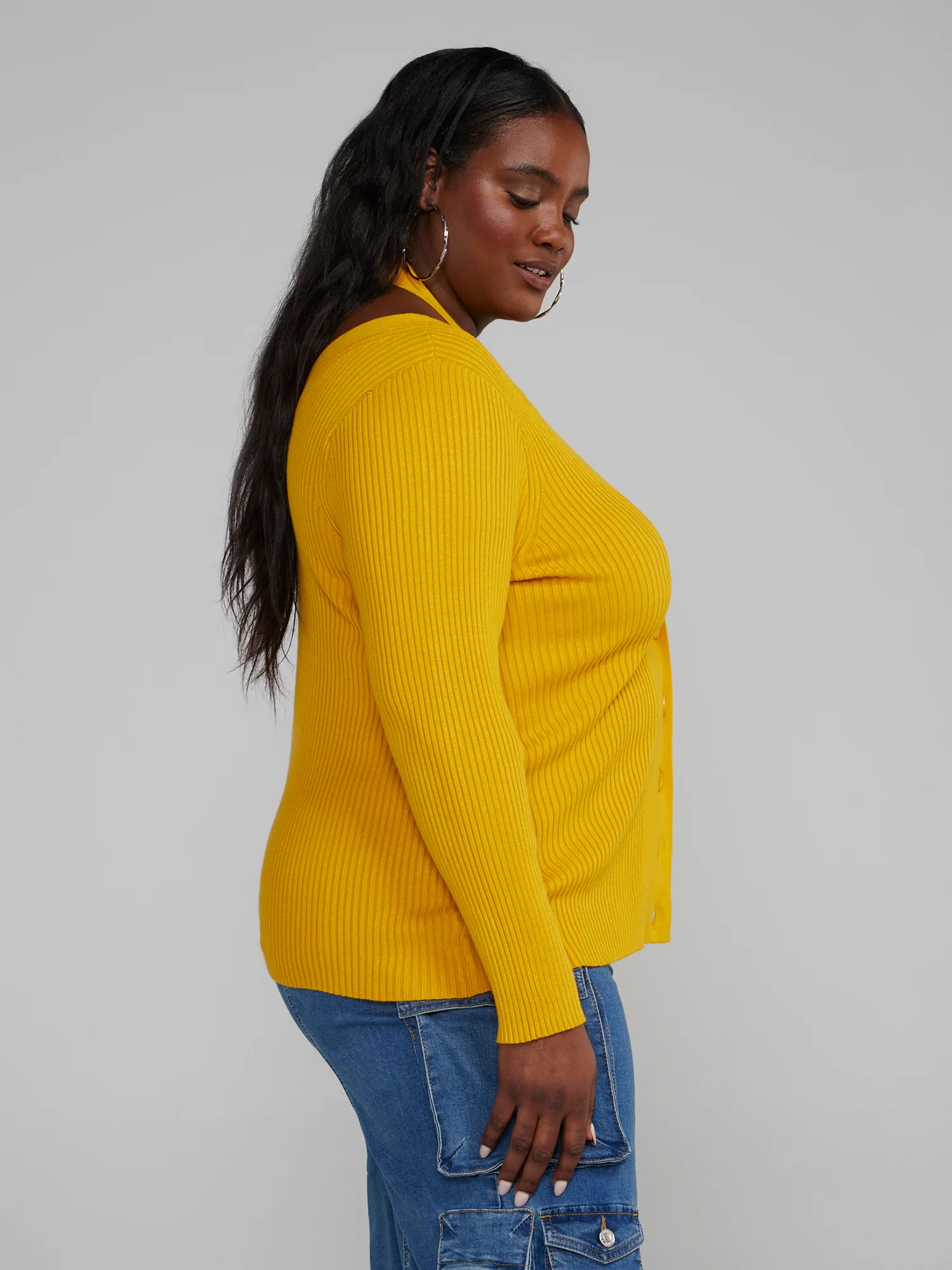Ribbed Knit Cutout Button-Down Sweater - Image 6