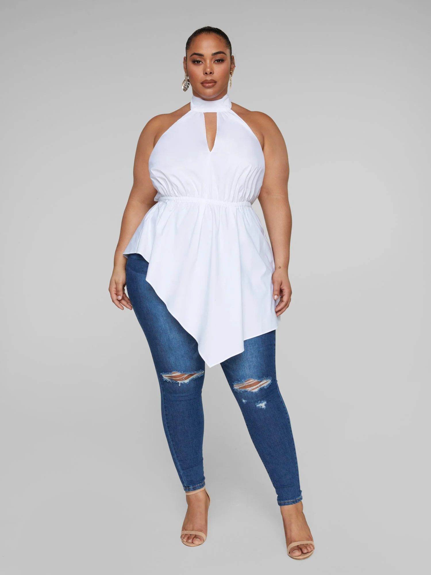 Selah Halter Style Asymmetrical Peplum Blouse - Image 2