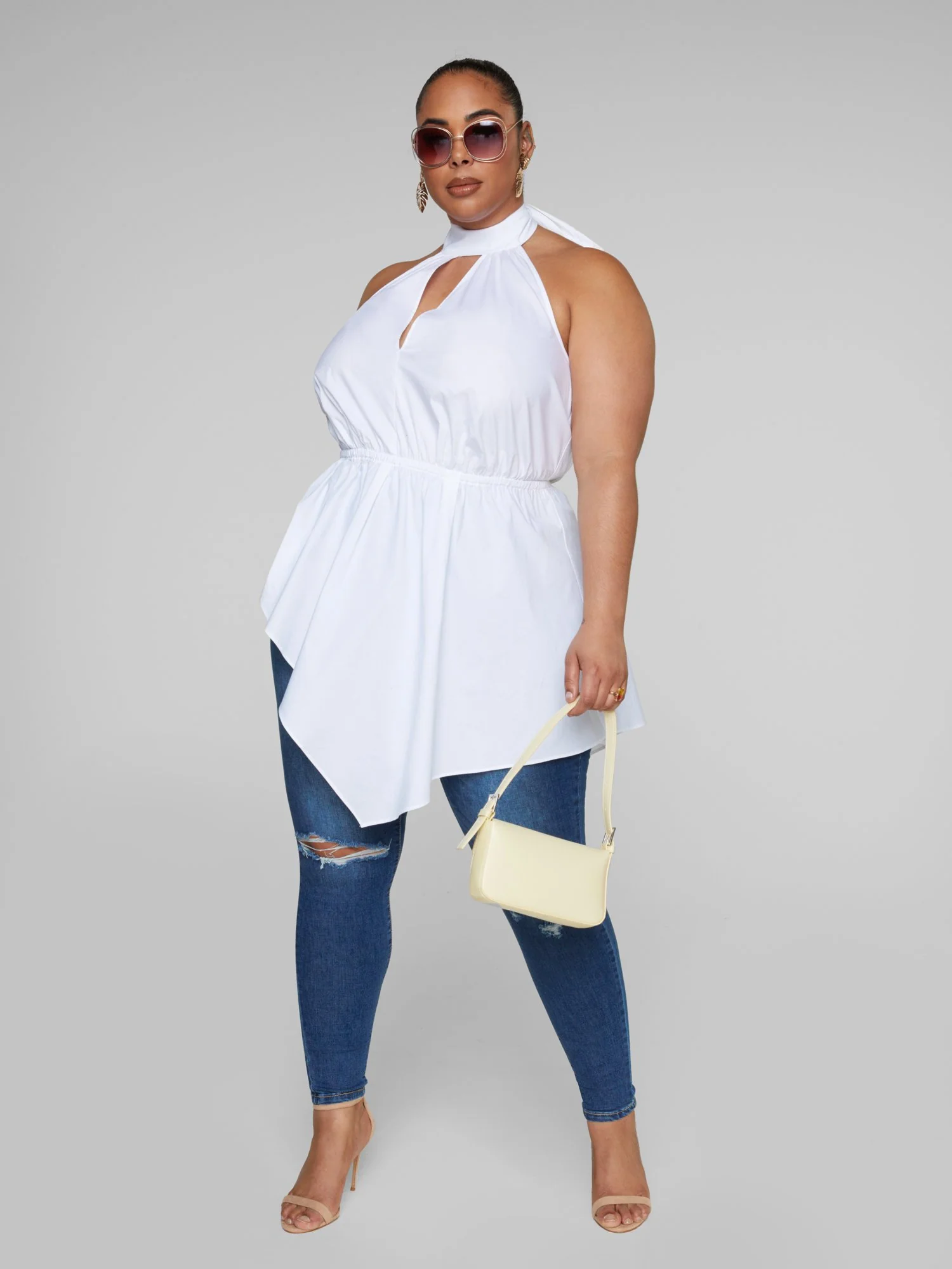 Selah Halter Style Asymmetrical Peplum Blouse - Image 3