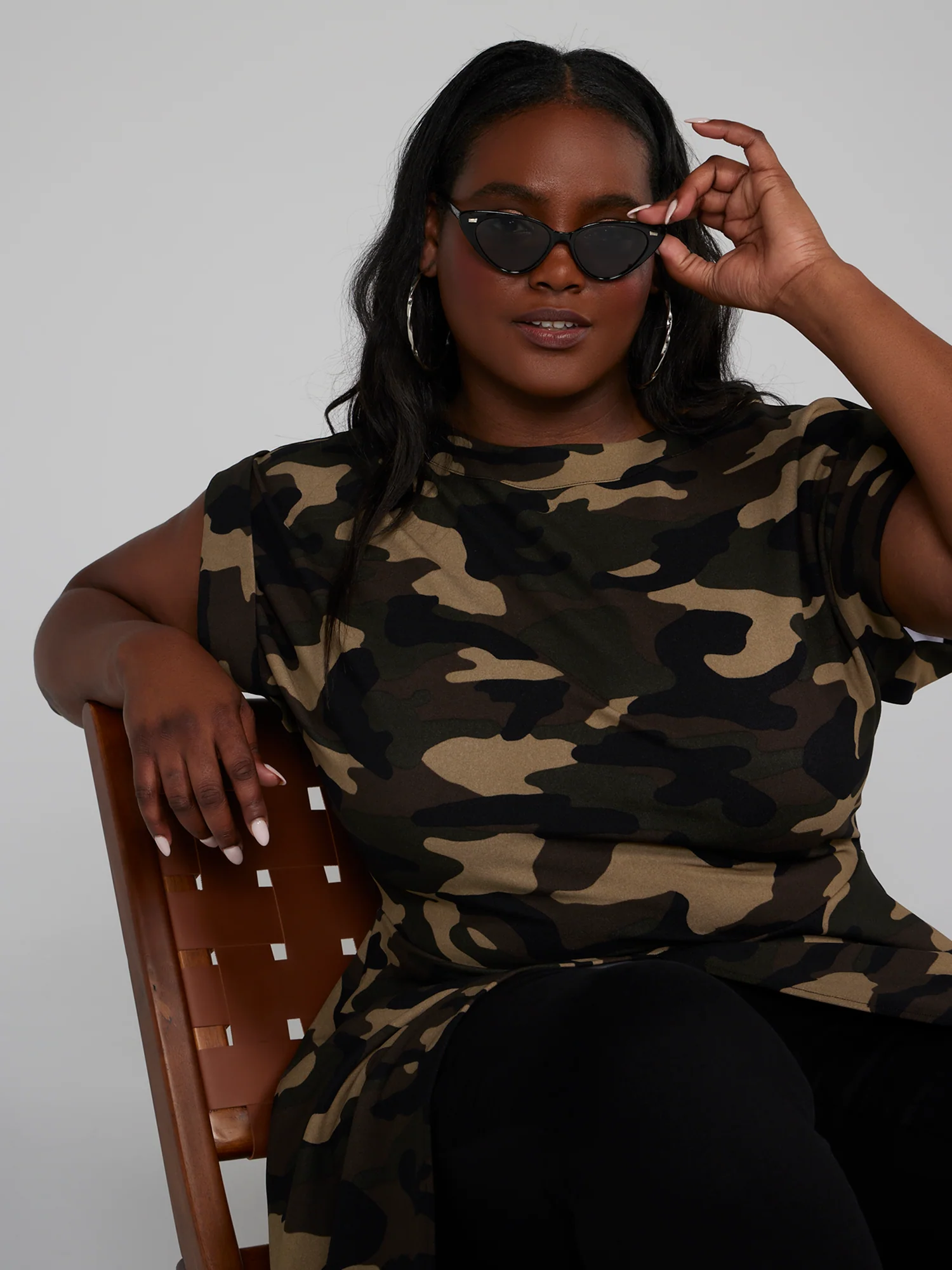 Split Front Camo Tunic Top - Image 4